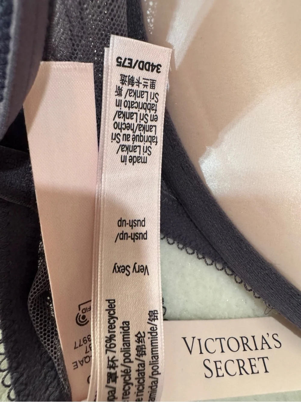 Victoria’s Secret Lace Push Up Bra Dark Gray 34DD NWT Underwire Very Sexy